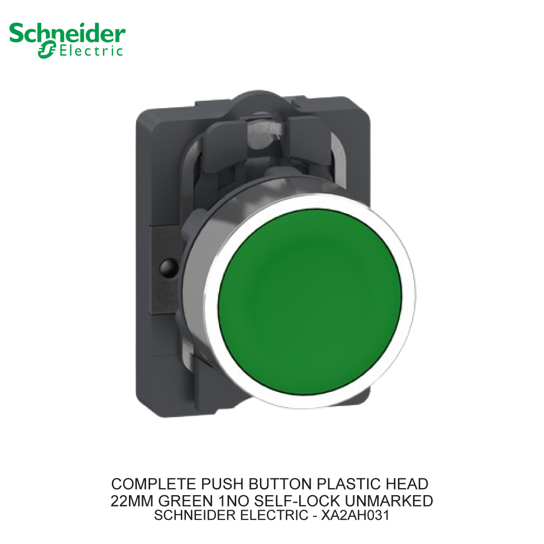 COMPLETE PUSH BUTTON PLASTIC HEAD 22MM GREEN 1NO SELF-LOCK UNMARKED