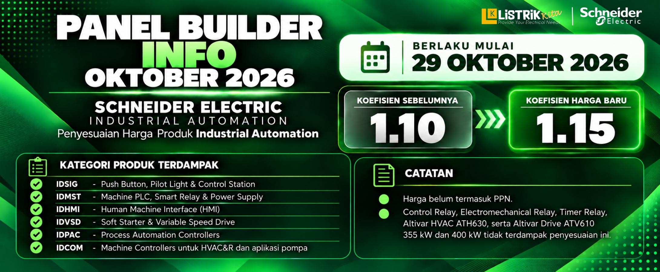 Penyesuaian Harga Schneider Electric Industrial Automation Berlaku 29 Oktober 2026