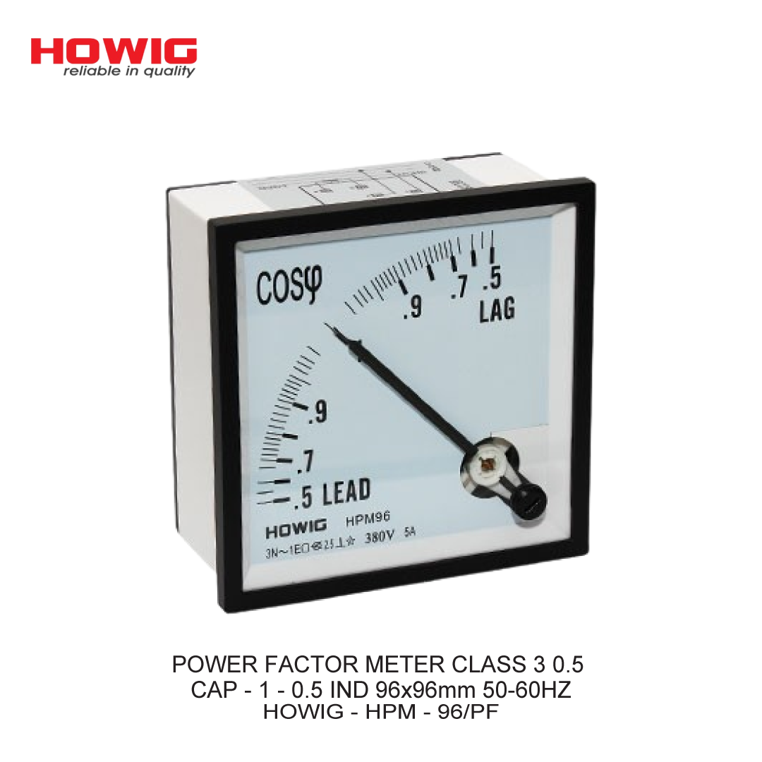 POWER FACTOR METER CLASS 3 0.5 CAP - 1 - 0.5 IND 96x96mm 50-60HZ