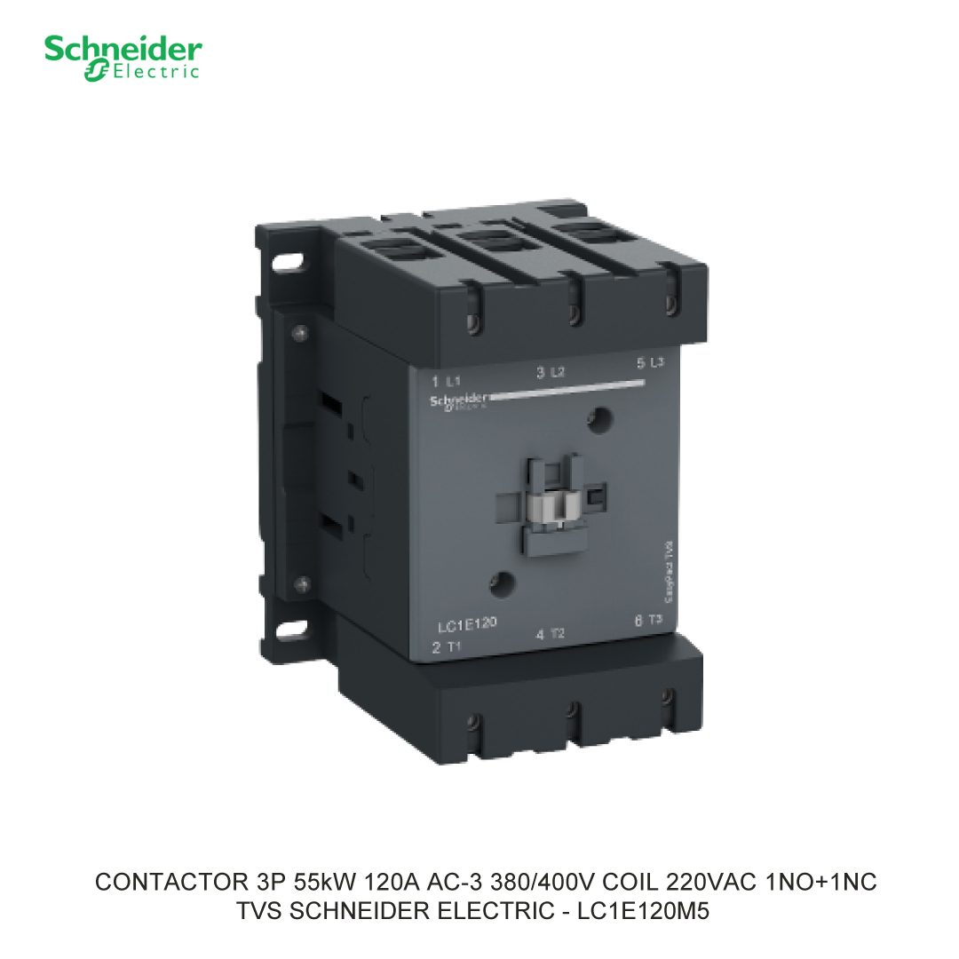 CONTACTOR 3P 55kW 120A AC-3 380/400V COIL 220VAC 1NO+1NC