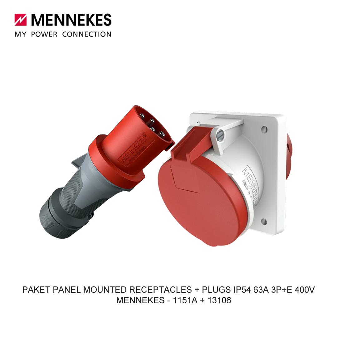 PAKET PANEL MOUNTED RECEPTACLES + PLUGS IP54 63A 3P+E 400V