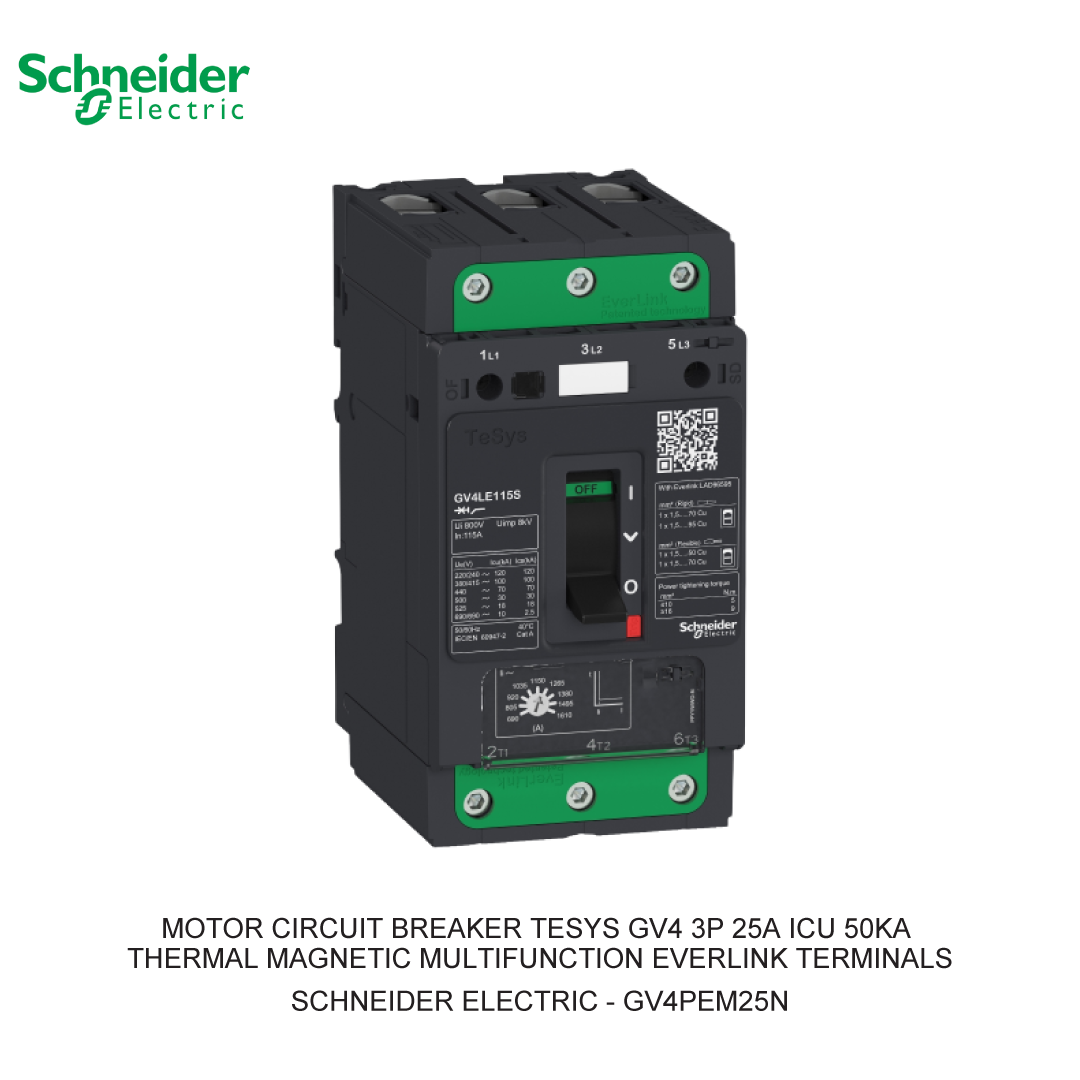 MOTOR CIRCUIT BREAKER TESYS GV4 3P 25A ICU 50KA THERMAL MAGNETIC MULTIFUNCTION EVERLINK TERMINALS