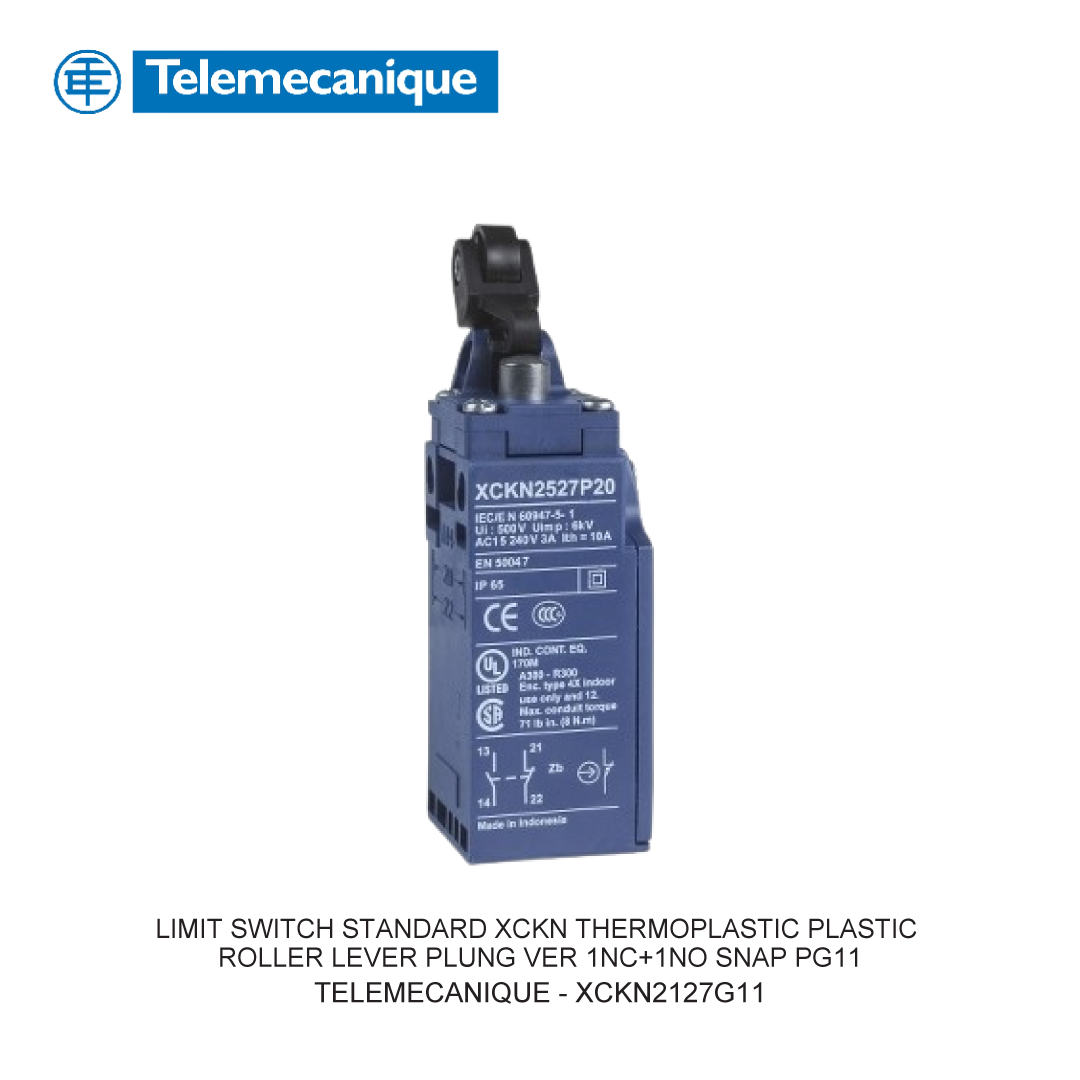 LIMIT SWITCH STANDARD XCKN THERMOPLASTIC PLASTIC ROLLER LEVER PLUNG VER 1NC+1NO SNAP PG11