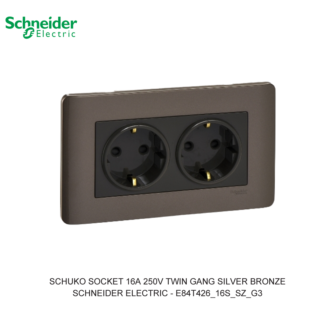 SCHUKO SOCKET 16A 250V TWIN GANG SILVER BRONZE