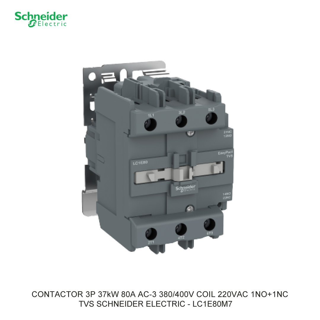 CONTACTOR 3P 37kW 80A AC-3 380/400V COIL 220VAC 1NO+1NC