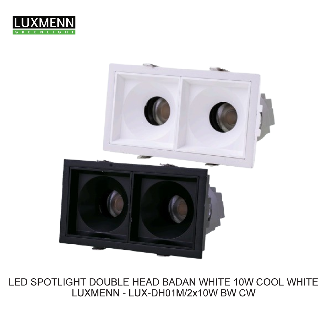 LUXMENN LAMPU SPOT DOUBLE HEAD BADAN WHITE 10W COOL WHITE