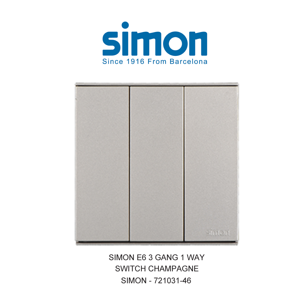 SIMON E6 3 GANG 1 WAY SWITCH CHAMPAGNE