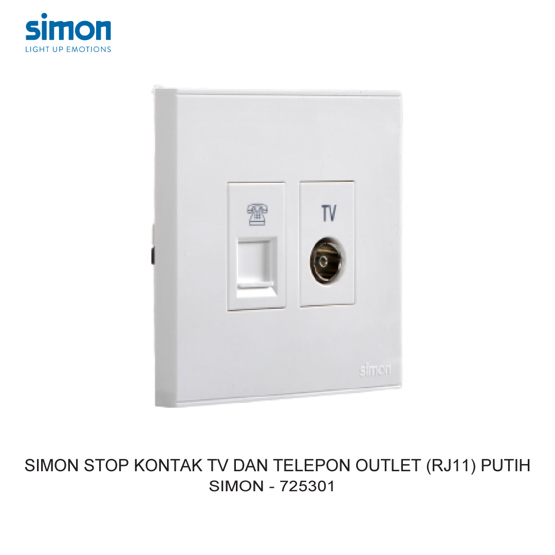 SIMON E6 STOP KONTAK TV DAN TELEPON OUTLET (RJ11) PUTIH