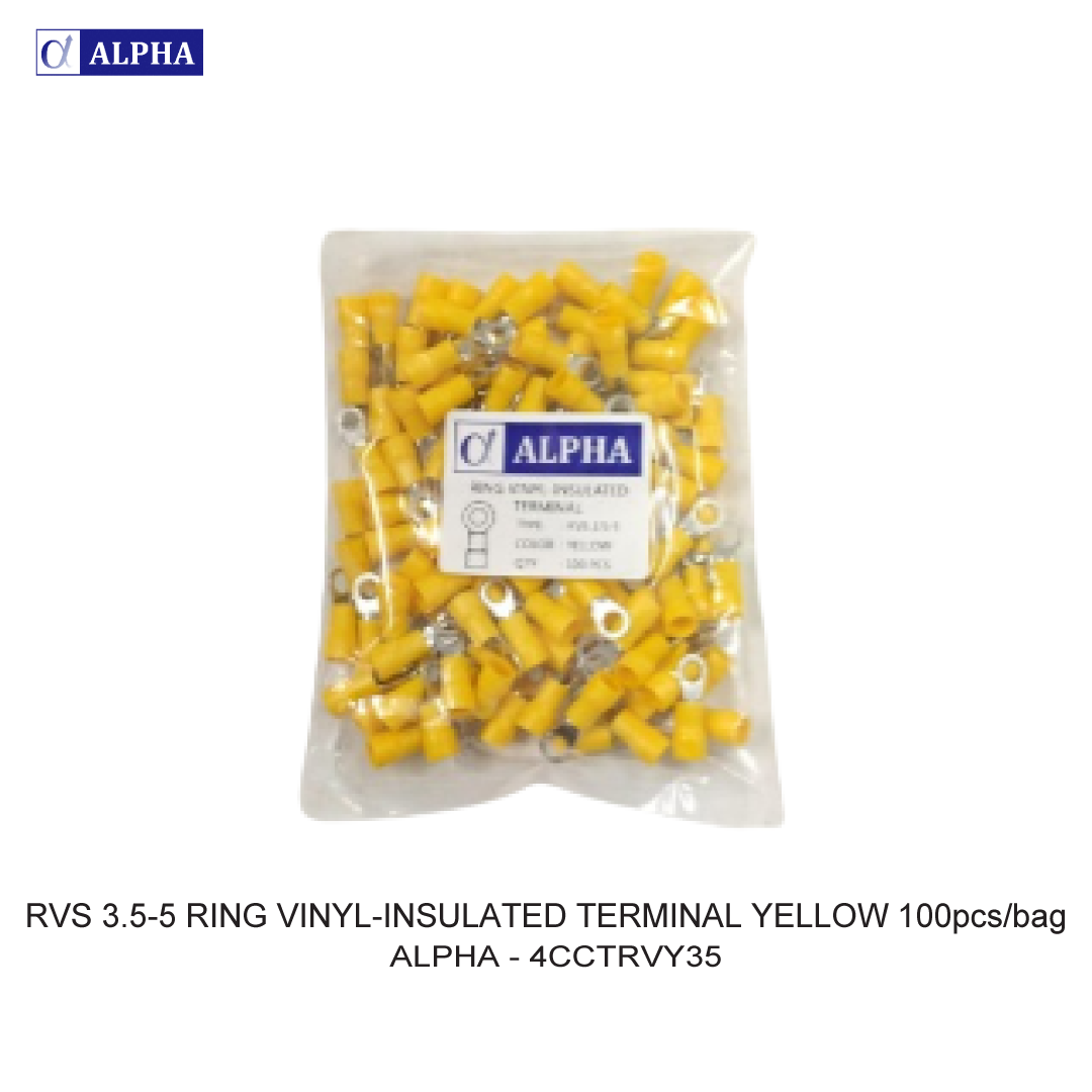 RVS 3.5-5 RING VINYL-INSULATED TERMINAL YELLOW 100pcs/bag