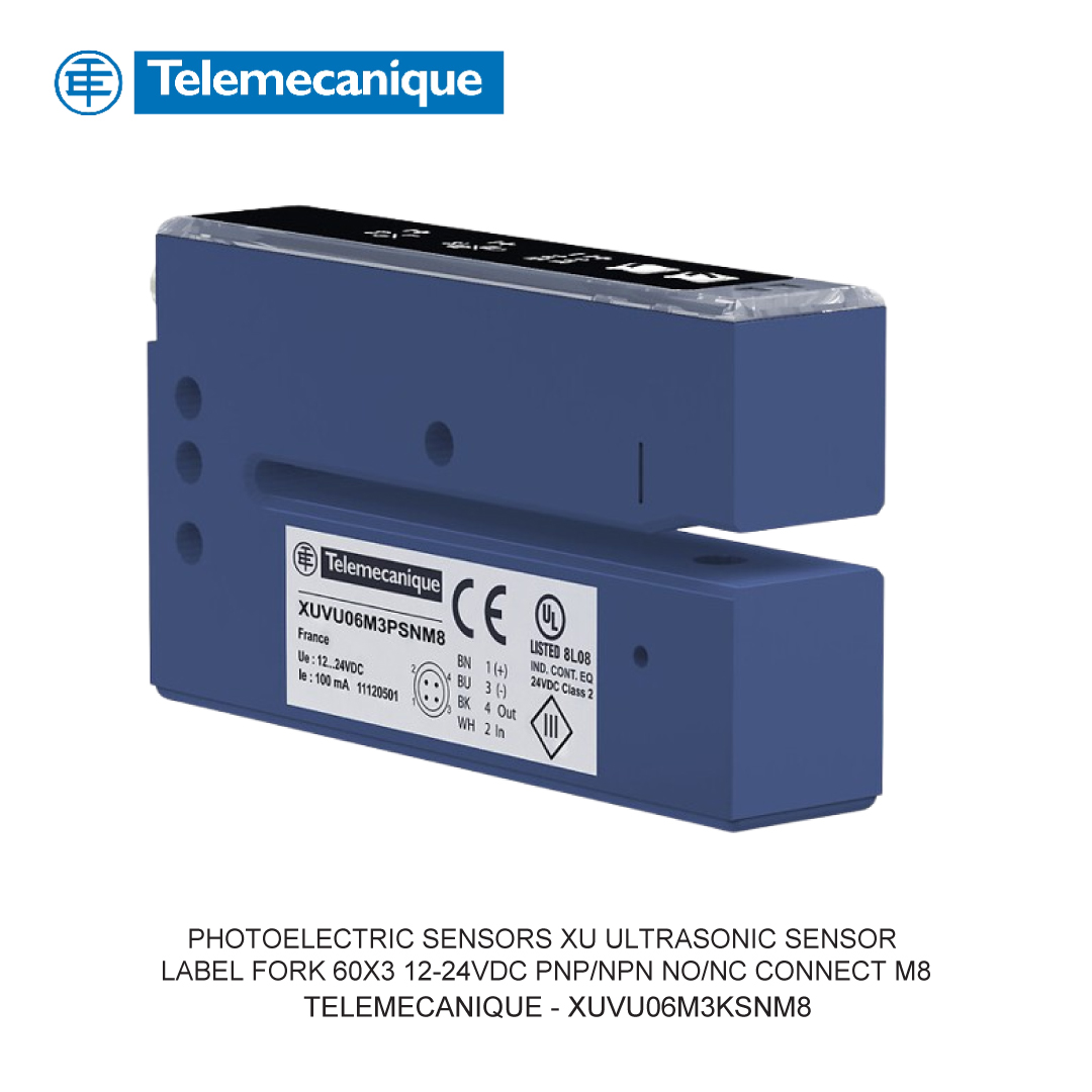 PHOTOELECTRIC SENSORS XU ULTRASONIC SENSOR LABEL FORK 60X3 12-24VDC PNP/NPN NO/NC CONNECT M8