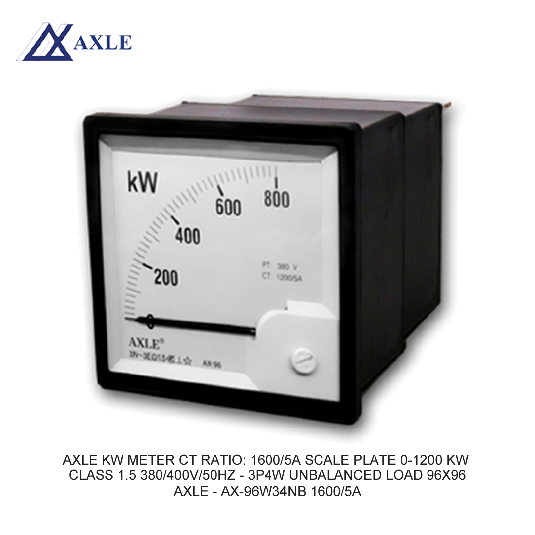 AXLE KW METER CT RATIO: 1600/5A SCALE PLATE 0-1200 KW CLASS 1.5 380/400V/50HZ - 3P4W UNBALANCED LOAD 96X96