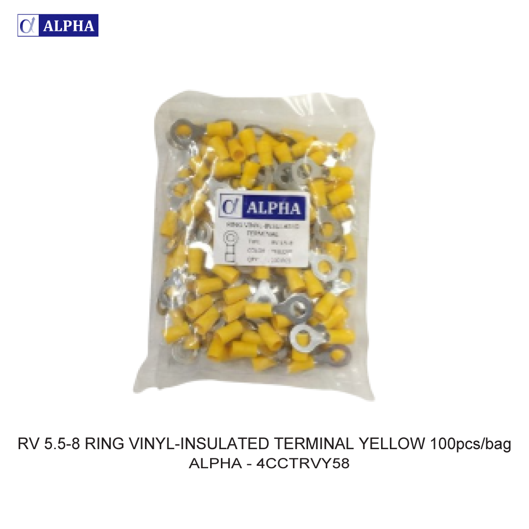 RV 5.5-8 RING VINYL-INSULATED TERMINAL YELLOW 100pcs/bag