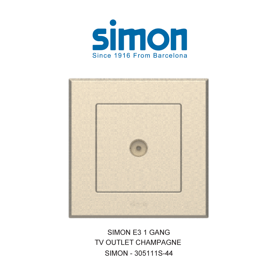 SIMON E3 STOP KONTAK 1 GANG TV OUTLET CHAMPAGNE