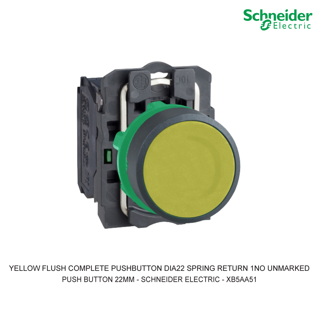 YELLOW FLUSH COMPLETE PUSHBUTTON DIA22 SPRING RETURN 1NO UNMARKED