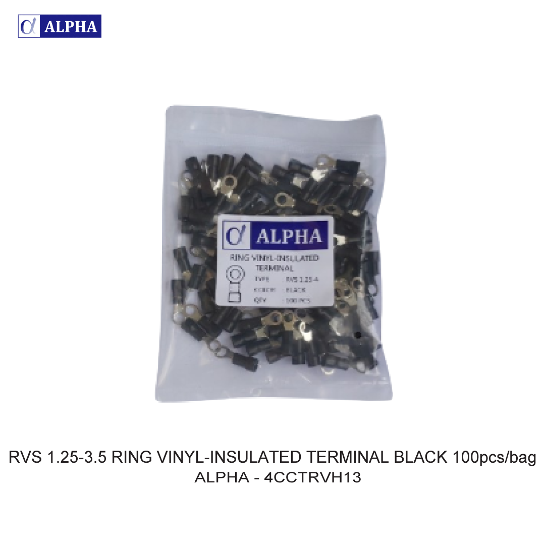 RVS 1.25-3.5 RING VINYL-INSULATED TERMINAL BLACK 100pcs/bag