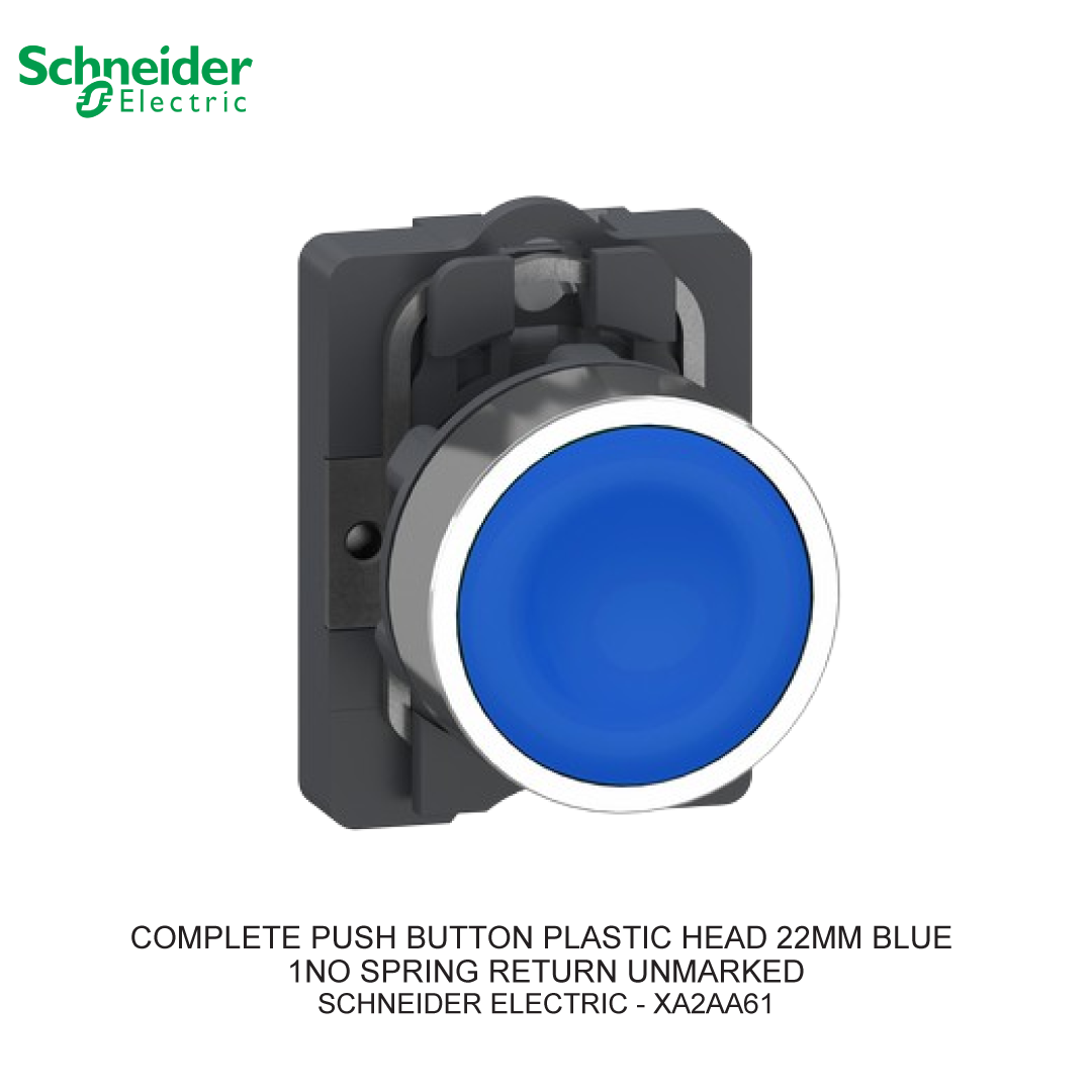 COMPLETE PUSH BUTTON PLASTIC HEAD 22MM BLUE 1NO SPRING RETURN UNMARKED