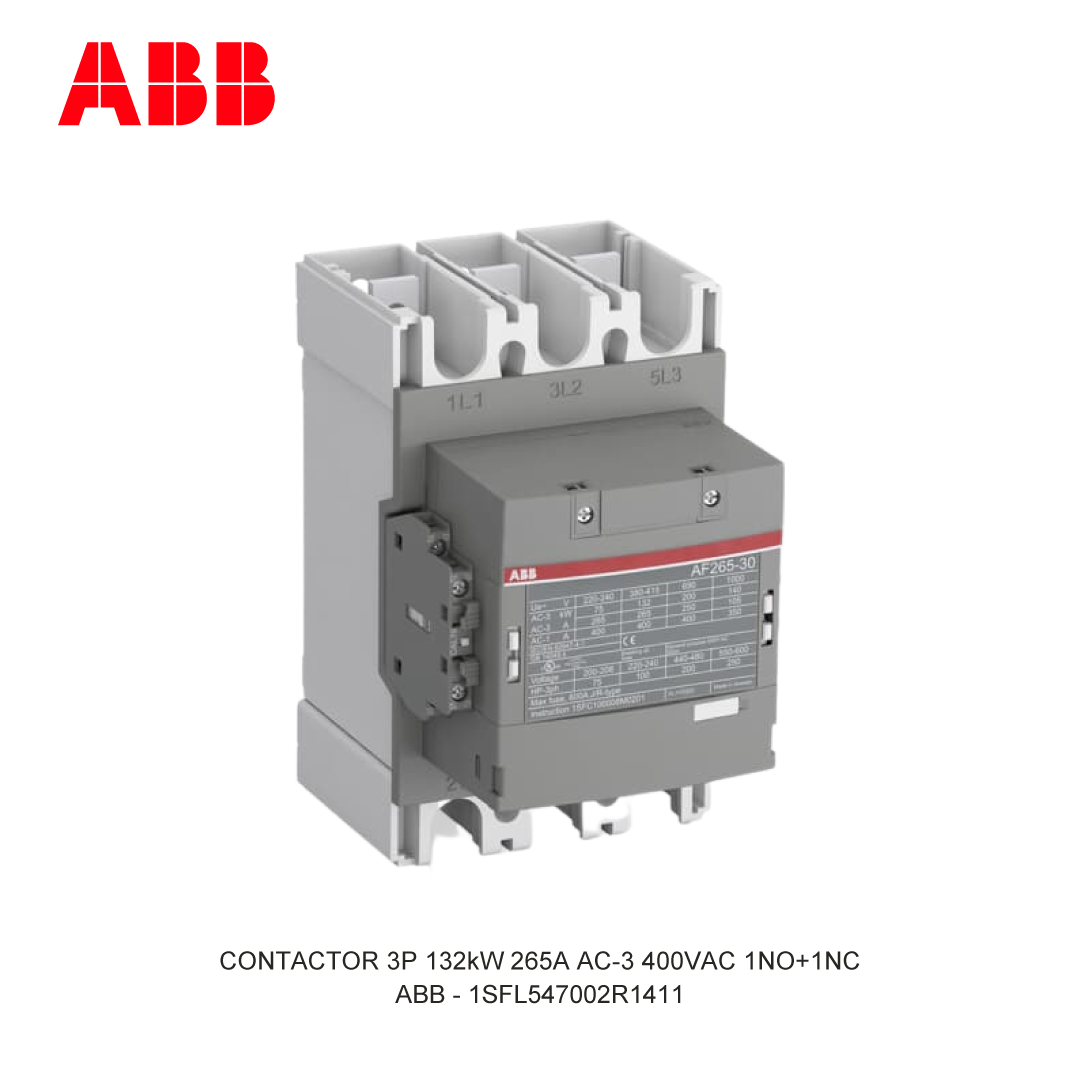 CONTACTOR 3P 132kW 265A AC-3 250-500V AC/DC 400V COIL 1NO+1NC
