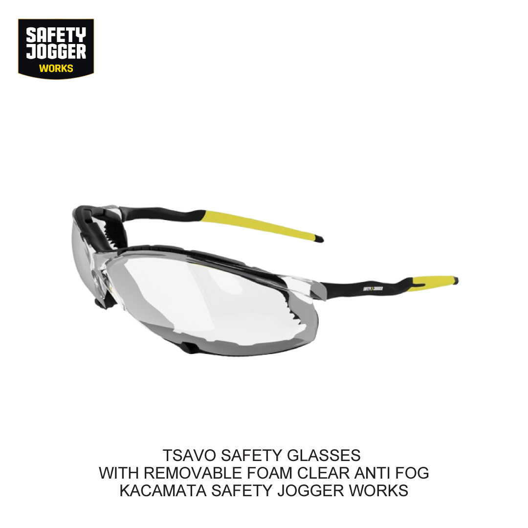 TSAVO SAFETY GLASSES WITH REMOVABLE FOAM CLEAR ANTI FOG