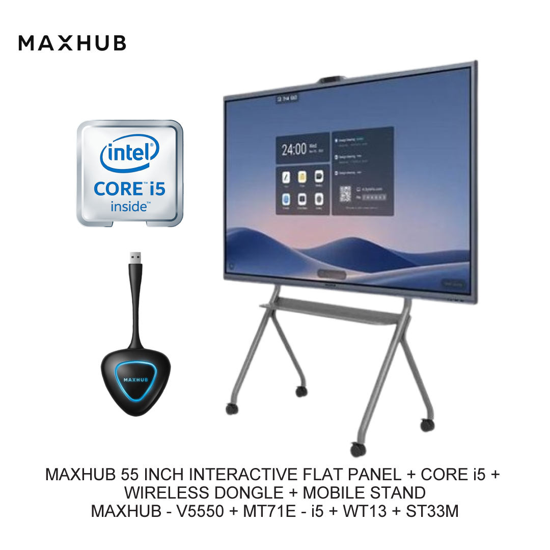 MAXHUB 55 INCH INTERACTIVE FLAT PANEL + CORE i5 + WIRELESS DONGLE + MOBILE STAND