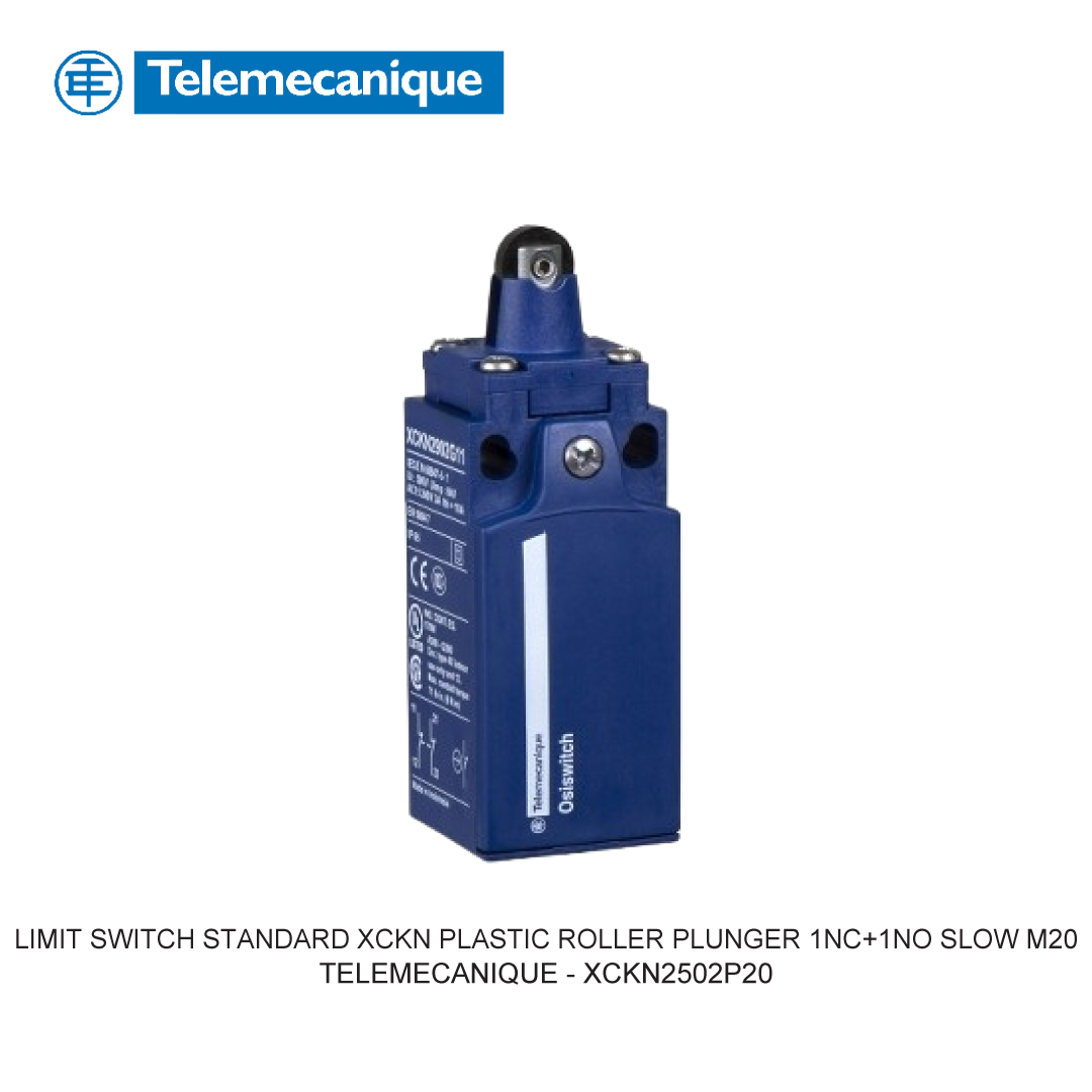 LIMIT SWITCH STANDARD XCKN PLASTIC ROLLER PLUNGER 1NC+1NO SLOW M20