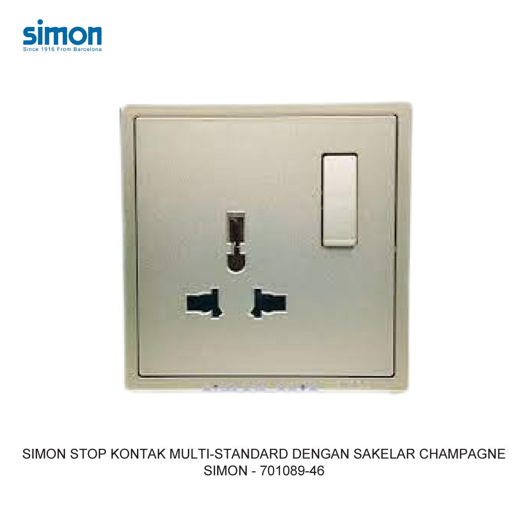 SIMON i7 STOP KONTAK MULTI-STANDARD DENGAN SAKELAR CHAMPAGNE