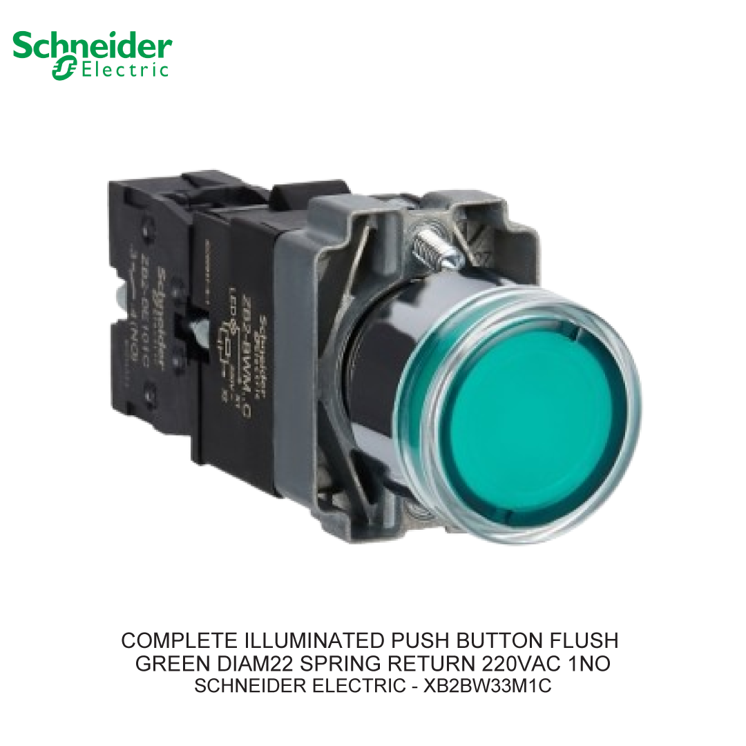 COMPLETE ILLUMINATED PUSH BUTTON FLUSH GREEN DIAM22 SPRING RETURN 220VAC 1NO
