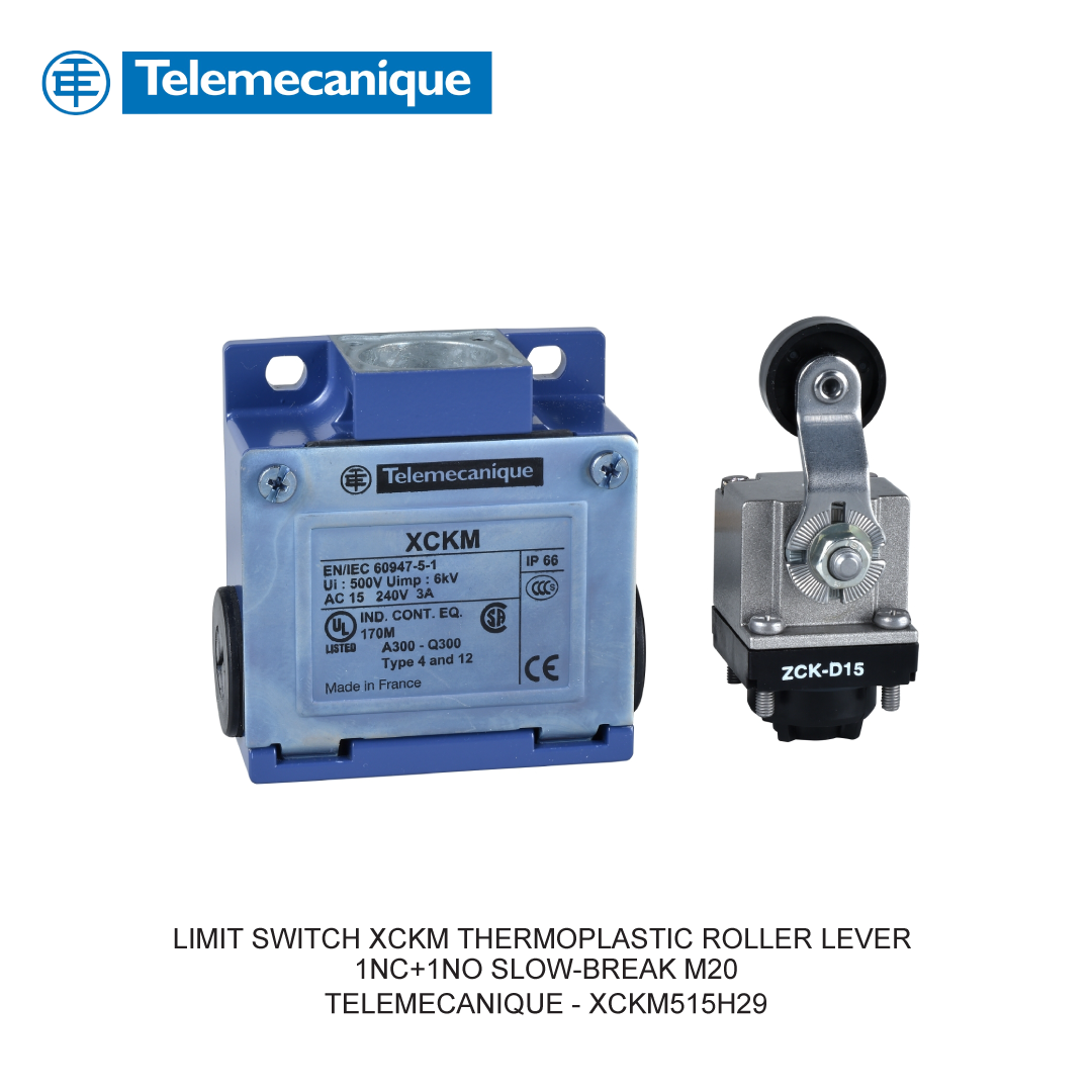 LIMIT SWITCH XCKM THERMOPLASTIC ROLLER LEVER 1NC+1NO SLOW-BREAK M20