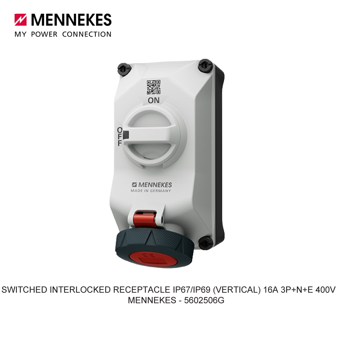 SWITCHED INTERLOCKED RECEPTACLE IP67/IP69 (VERTICAL) 16A 3P+N+E 400V