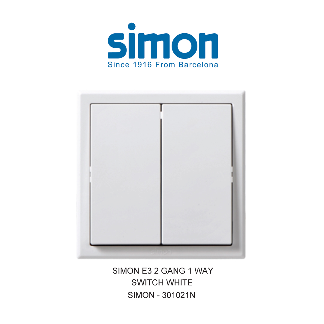SIMON E3 SAKELAR 2 GANG 1 ARAH PUTIH