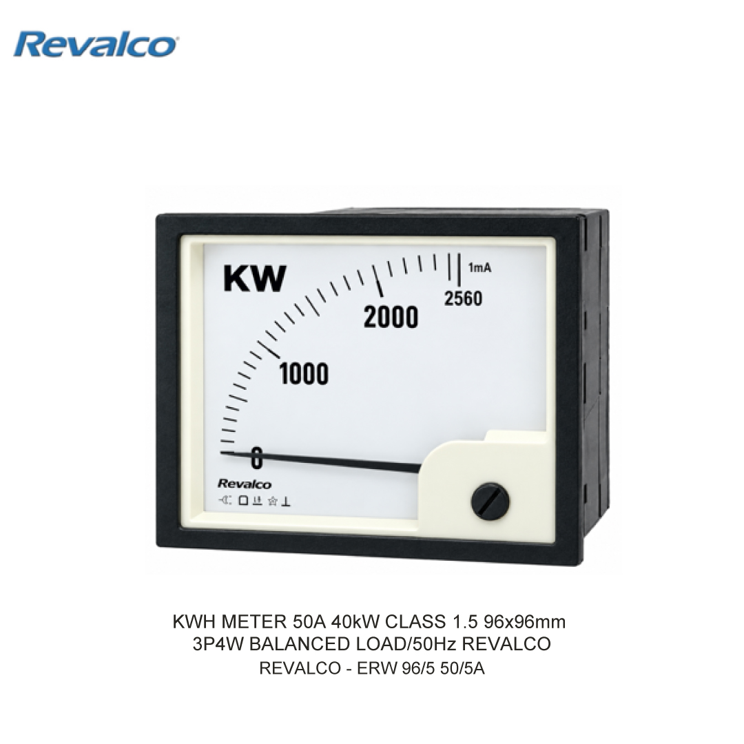 KWH METER 50A 40kW CLASS 1.5 96x96mm 3P4W BALANCED LOAD/50Hz REVALCO