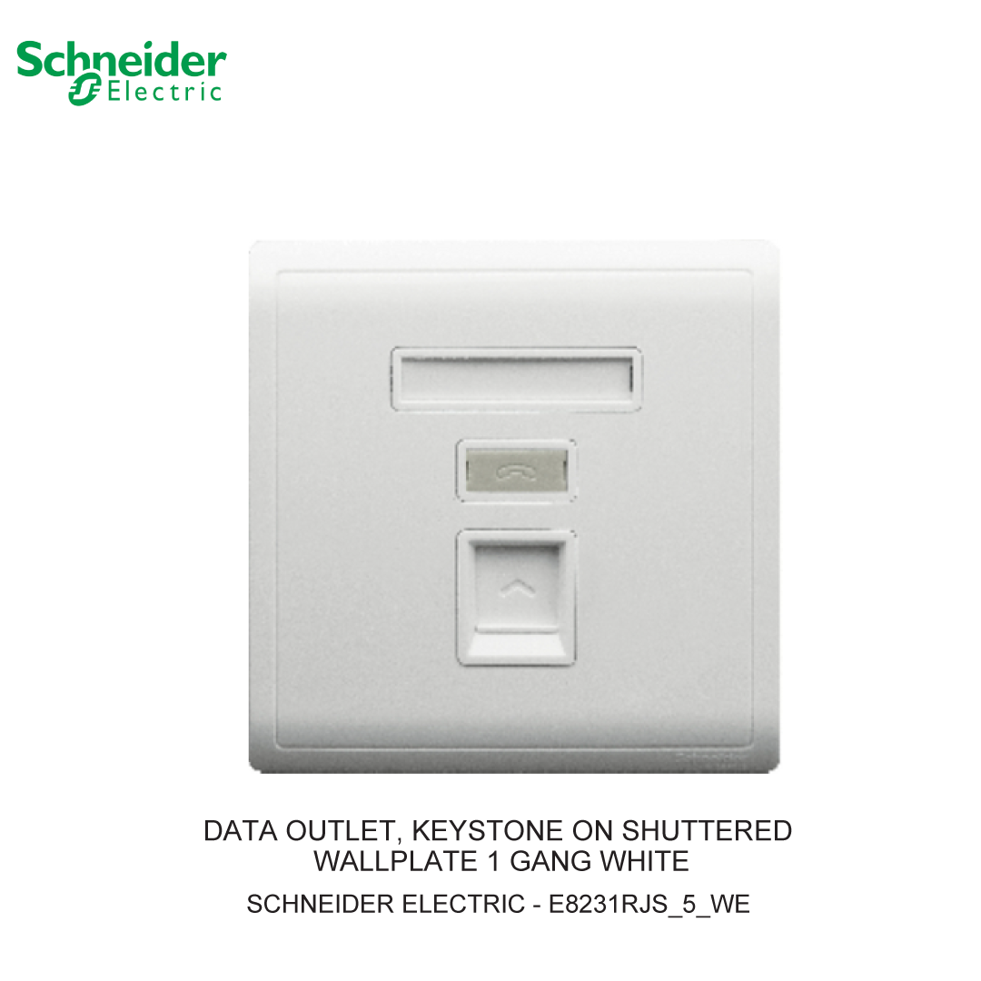DATA OUTLET, KEYSTONE ON SHUTTERED WALLPLATE 1 GANG WHITE