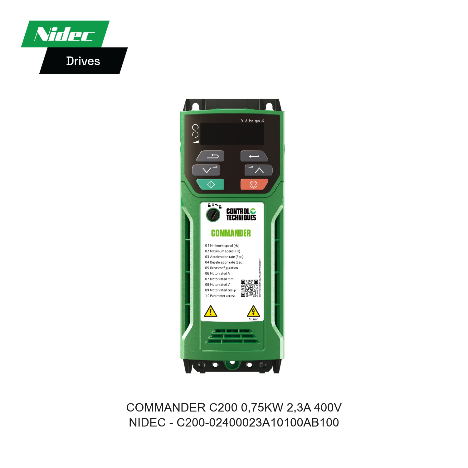 INVERTER COMMANDER C200 0,75KW 2,3A 400V C200-02400023A10100AB100 NIDEC CONTROL TECHNIQUES