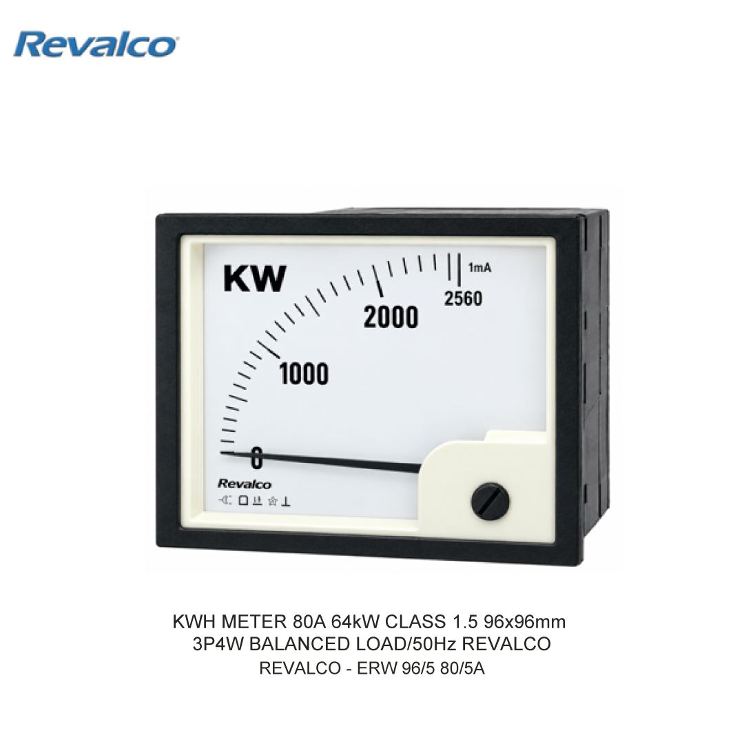 KWH METER 80A 64kW CLASS 1.5 96x96mm 3P4W BALANCED LOAD/50Hz REVALCO