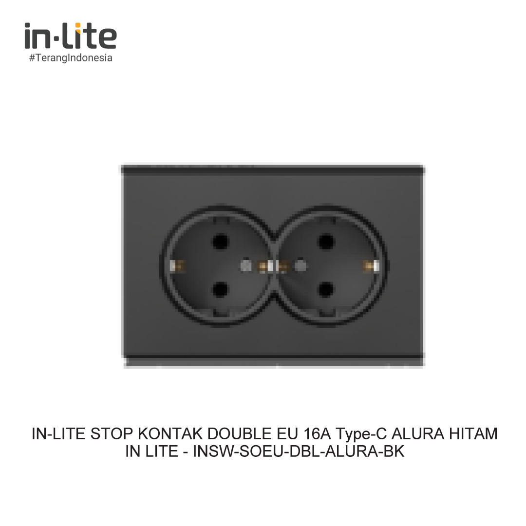 IN-LITE STOP KONTAK DOUBLE EU 16A Type-C ALURA HITAM