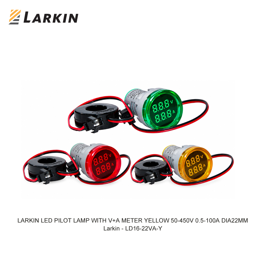 LARKIN LED PILOT LAMP WITH V+A METER YELLOW 50-450V 0.5-100A DIA22MM