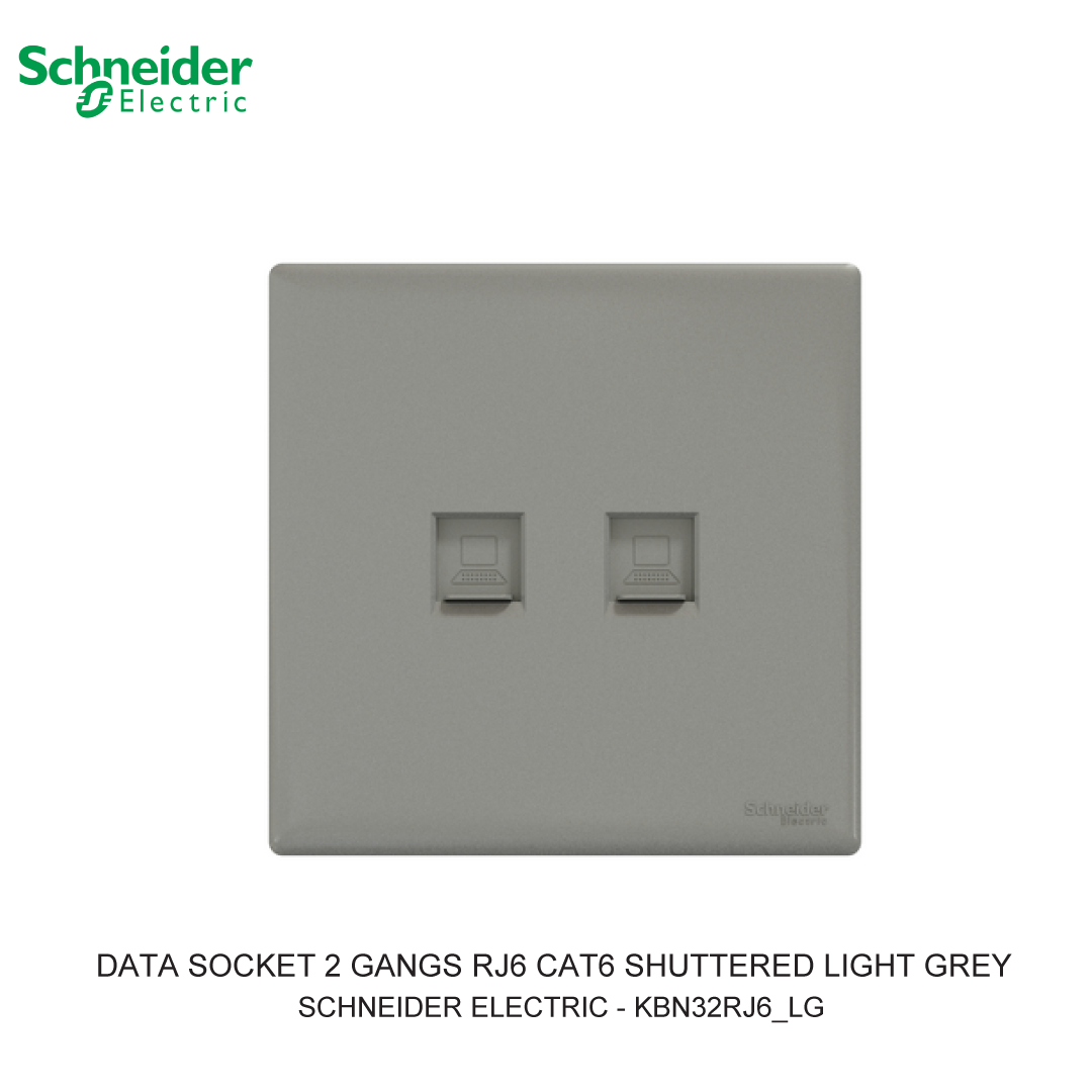 DATA SOCKET 2 GANGS RJ6 CAT6 SHUTTERED LIGHT GREY VIVACE E