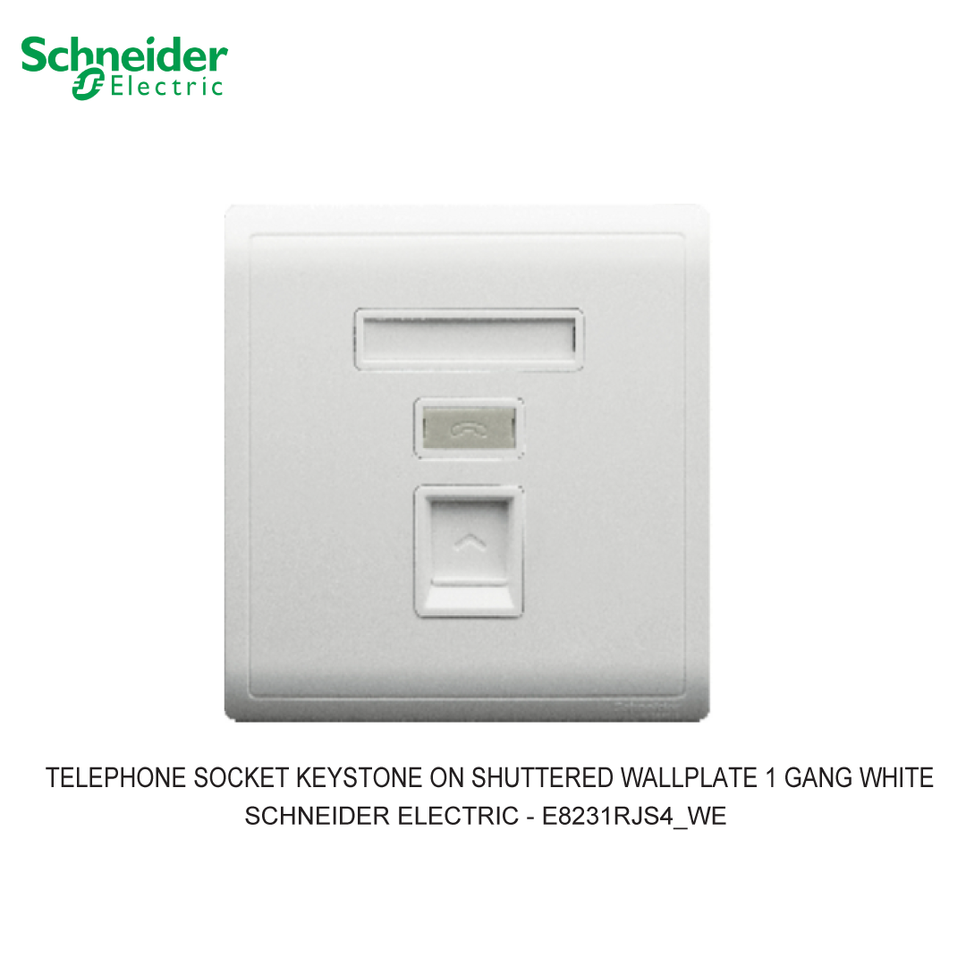 TELEPHONE SOCKET, KEYSTONE ON SHUTTERED WALLPLATE 1 GANG WHITE