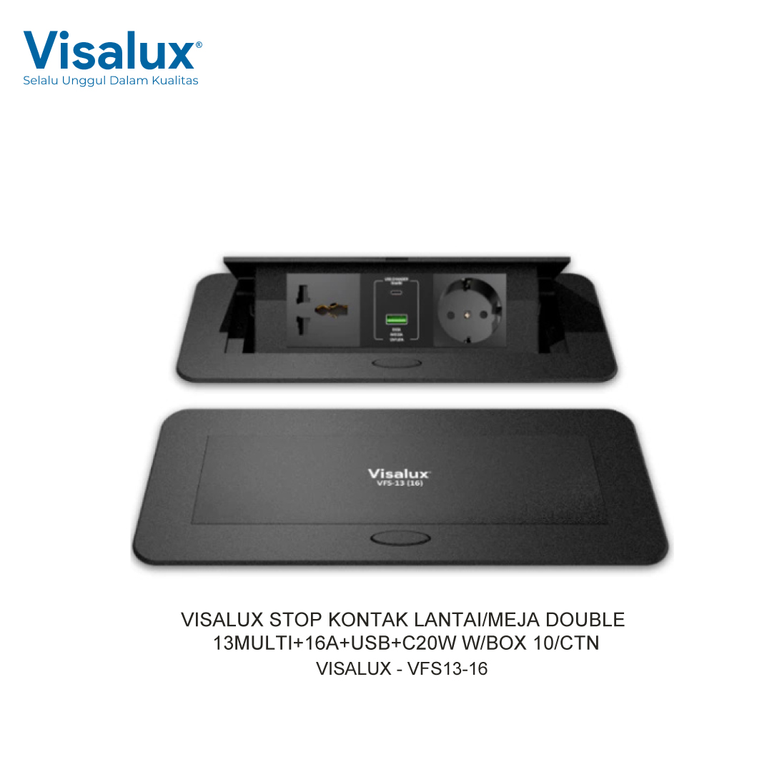 FLOOR SOCKET DOUBLE 13MULTI+16A+USB+C20W W/BOX 10/CTN VISALUX
