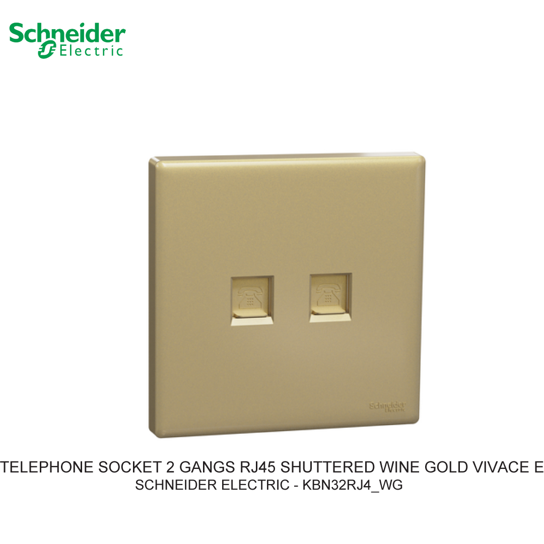 TELEPHONE SOCKET 2 GANGS RJ45 SHUTTERED WINE GOLD VIVACE E