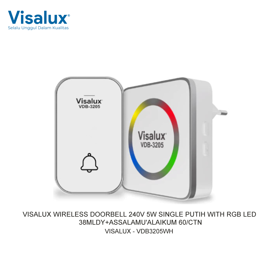 WIRELESS DOORBELL 240V 5W SINGLE WHITE WITH RGB LED 38MLDY+ASSALAMU'ALAIKUM 60/CTN VISALUX
