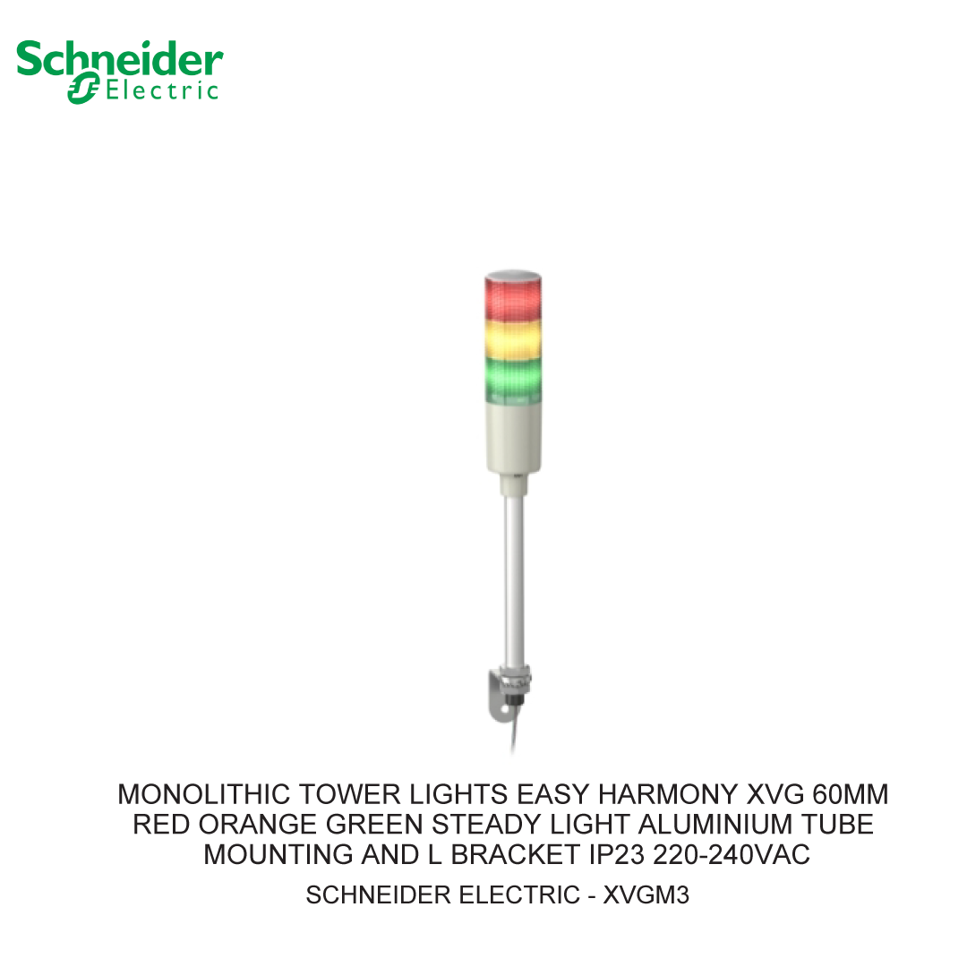 MONOLITHIC TOWER LIGHTS EASY HARMONY XVG 60MM RED ORANGE GREEN STEADY LIGHT ALUMINIUM TUBE MOUNTING AND L BRACKET IP23 220-240VAC