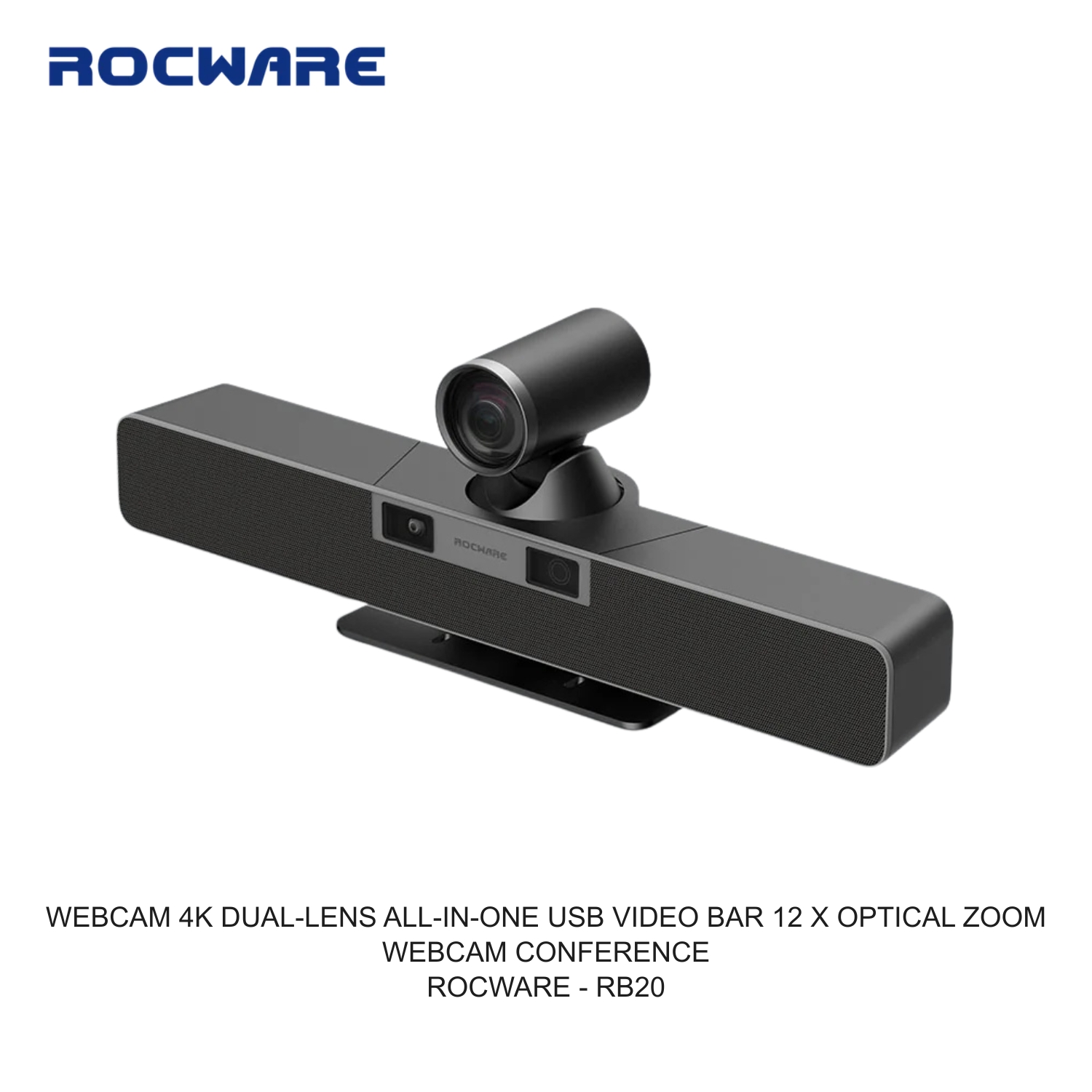 ROCWARE WEBCAM 4K DUAL-LENS ALL-IN-ONE USB VIDEO BAR 12 X OPTICAL ZOOM WEBCAM CONFERENCE