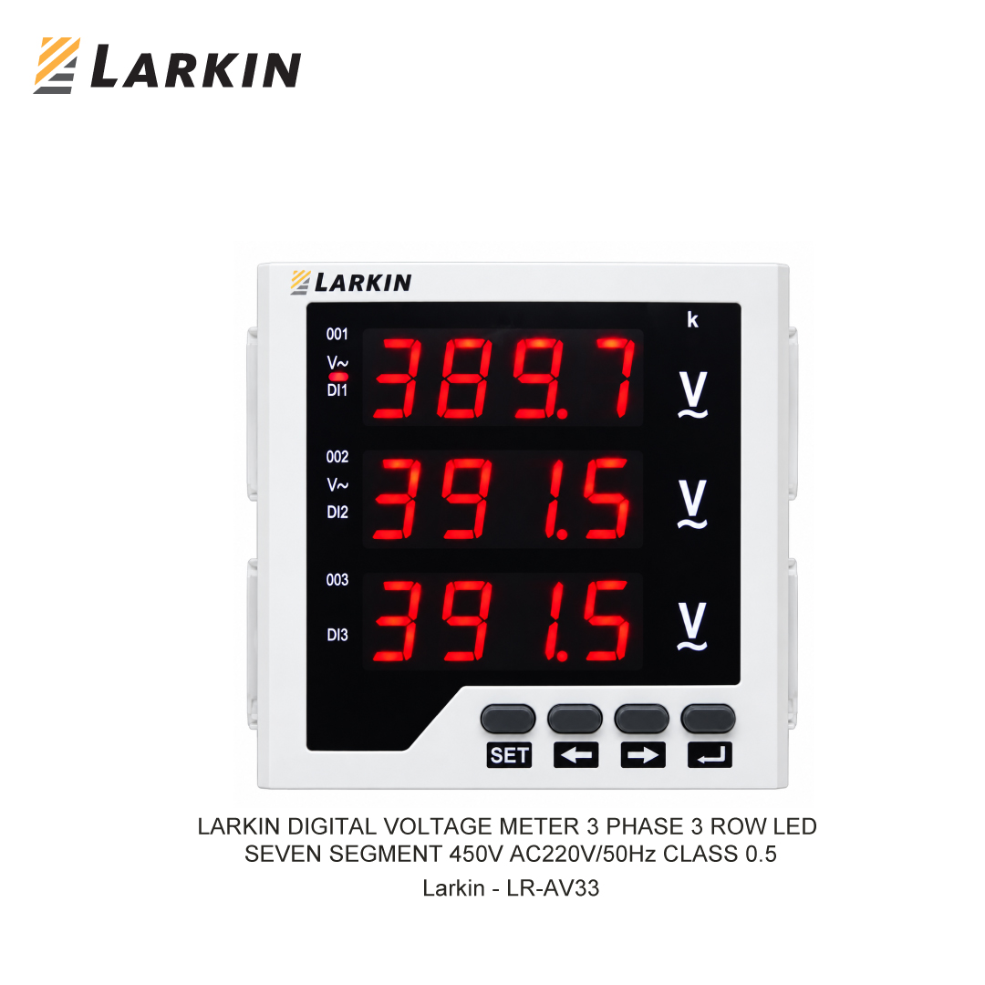 LARKIN DIGITAL VOLTAGE METER 3 PHASE 3 ROW LED SEVEN SEGMENT 450V AC220V/50Hz CLASS 0.5