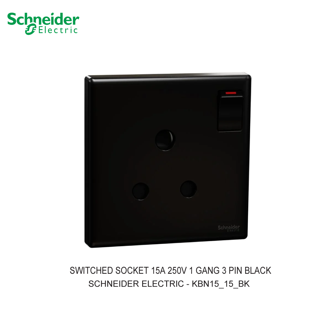 SWITCHED SOCKET 15A 250V 1 GANG 3 PIN HITAM VIVACE E