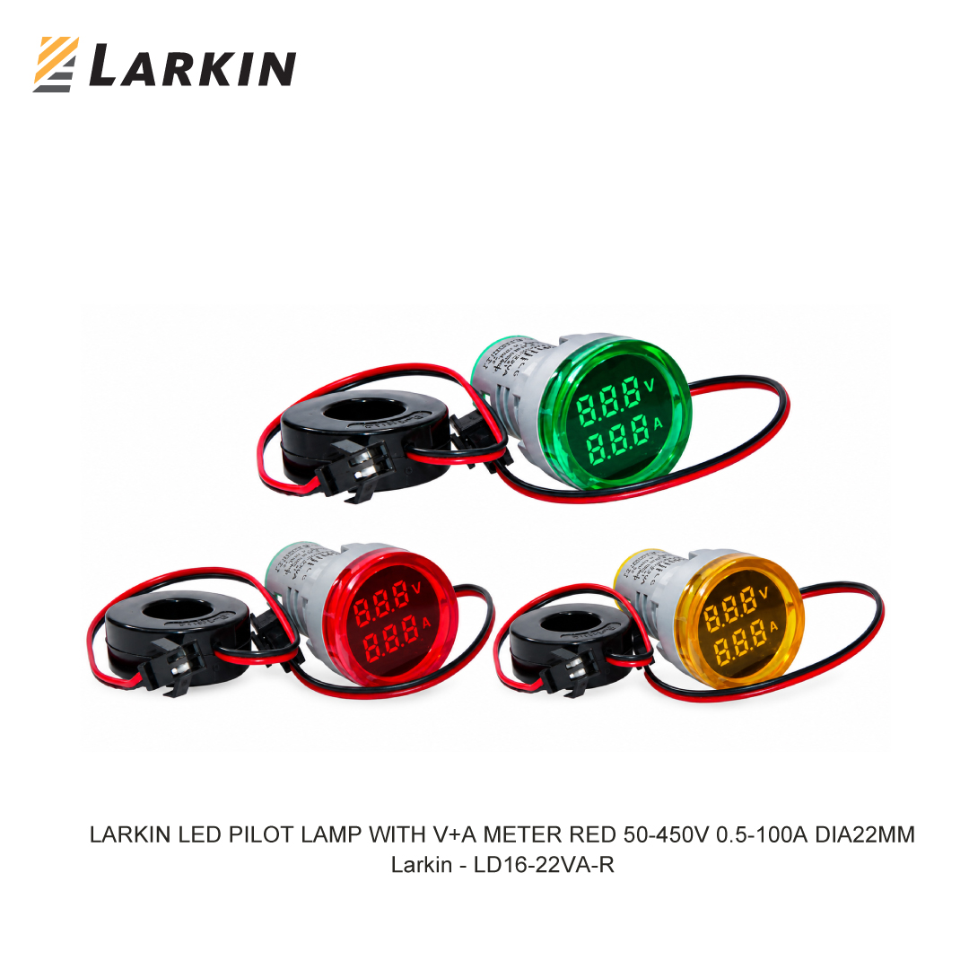 LARKIN LED PILOT LAMP WITH V+A METER RED 50-450V 0.5-100A DIA22MM