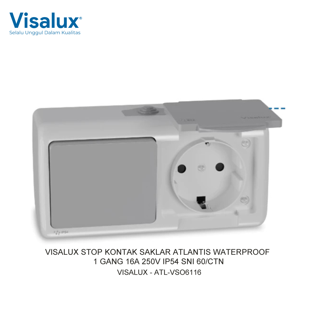 SWITCHED SOCKET ATLANTIS WATERPROOF 1 GANG 16A 250V IP54 SNI 60/CTN VISALUX