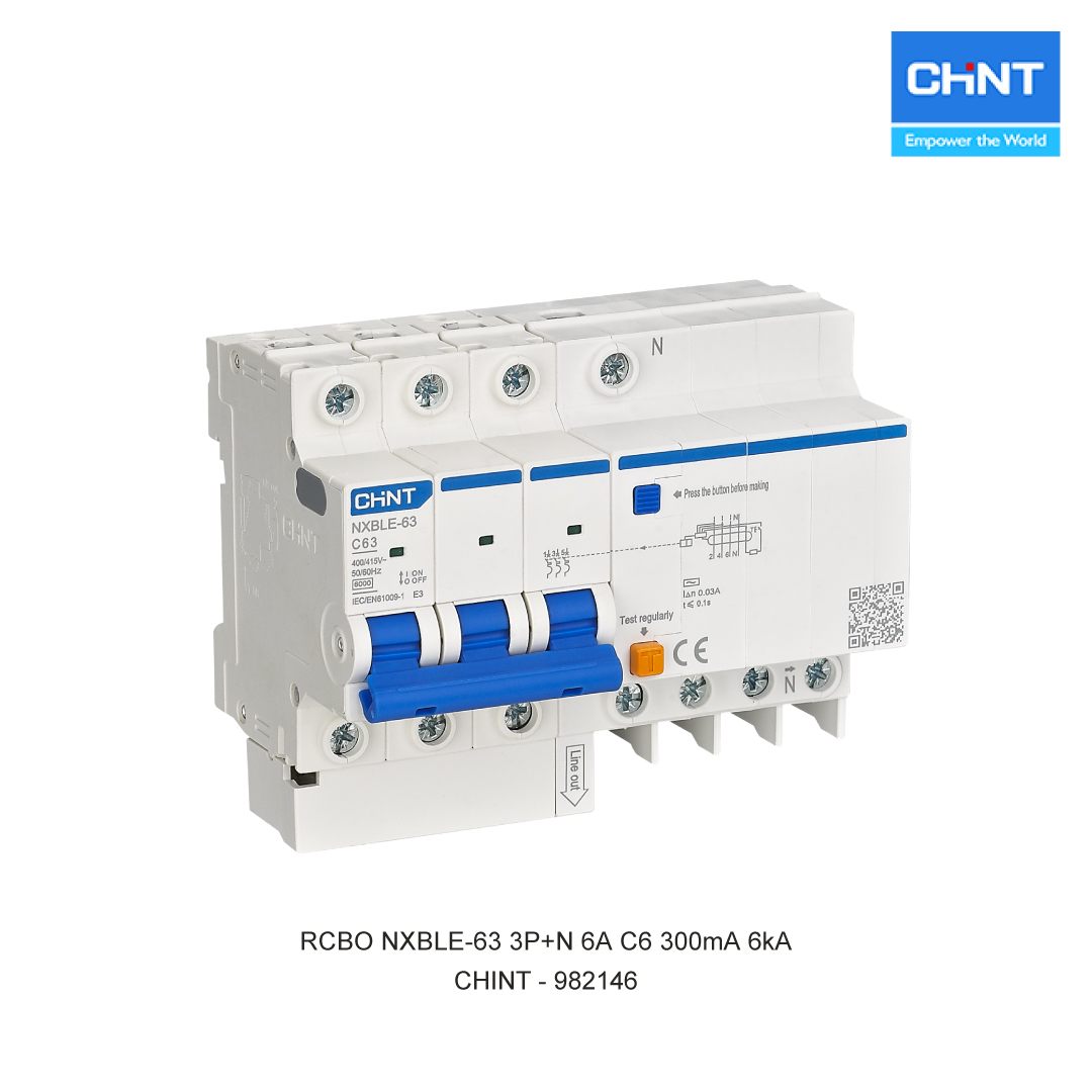 RCBO NXBLE-63 3P+N 6A C6 300mA 6kA