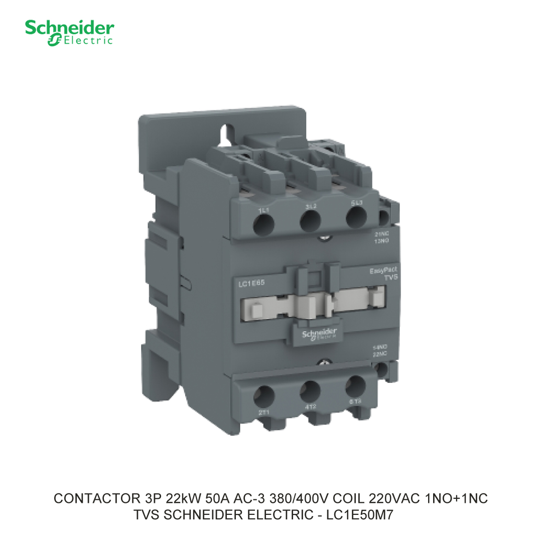 CONTACTOR 3P 22kW 50A AC-3 380/400V COIL 220VAC 1NO+1NC