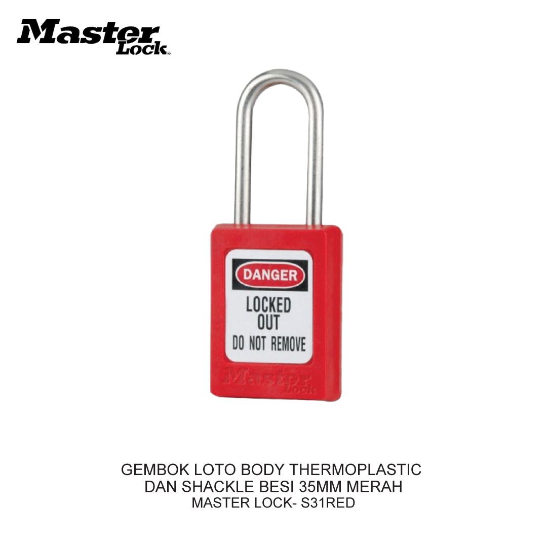 GEMBOK LOTO BODY THERMOPLASTIC DAN SHACKLE BESI 35MM MERAH