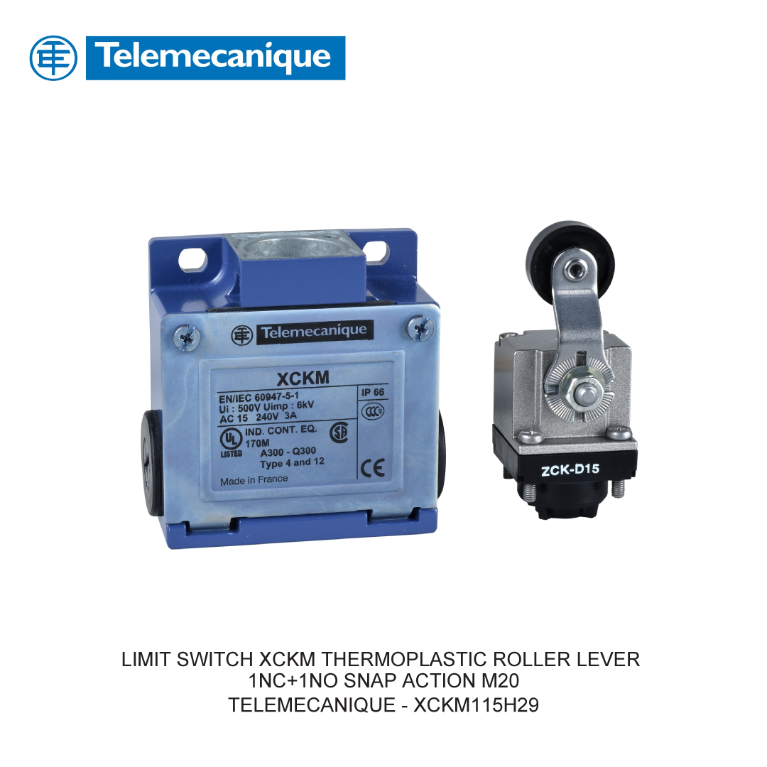 LIMIT SWITCH XCKM THERMOPLASTIC ROLLER LEVER 1NC+1NO SNAP ACTION M20